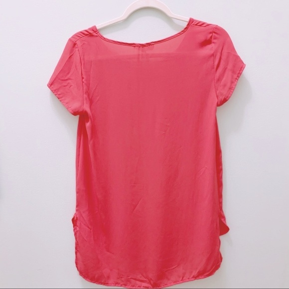 Pink Rose Short Sleeve Scoop Neck Satin Tee - Picture 2 of 5